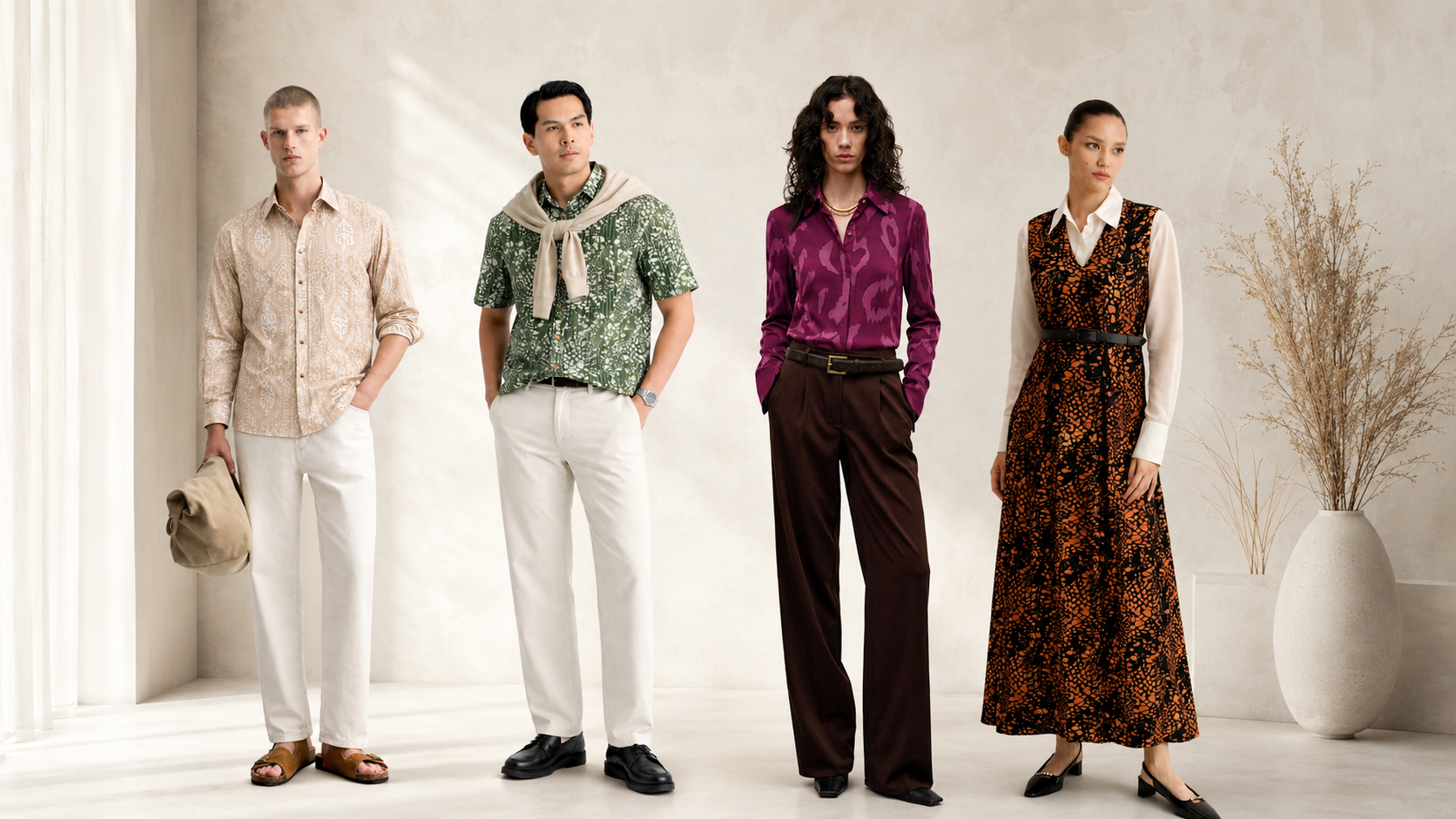 Modern Malaysian batik officewear styled for professionals