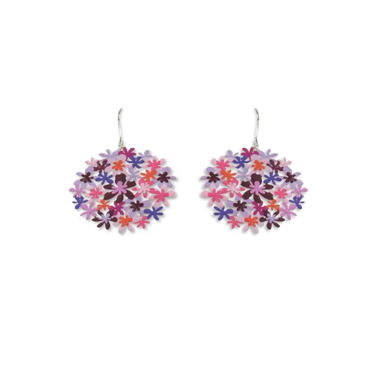 Pair of floral earrings on a white background