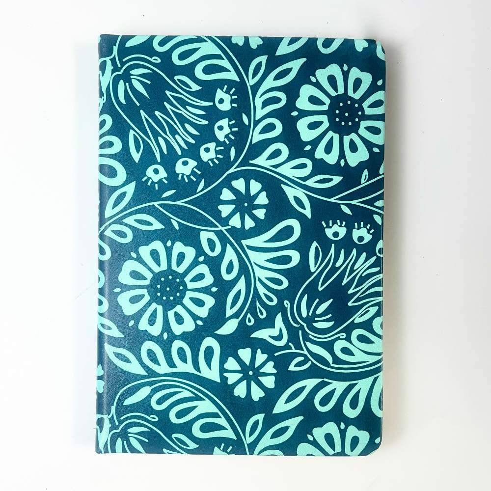 Batik-Inspired Notebook & Pen - Teal Ukir front facing view