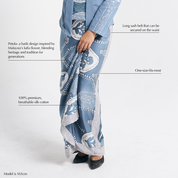 Premium Silk Cotton Batik Pareo Features – Product highlights including breathable silk cotton fabric, adjustable sash, and timeless batik artistry