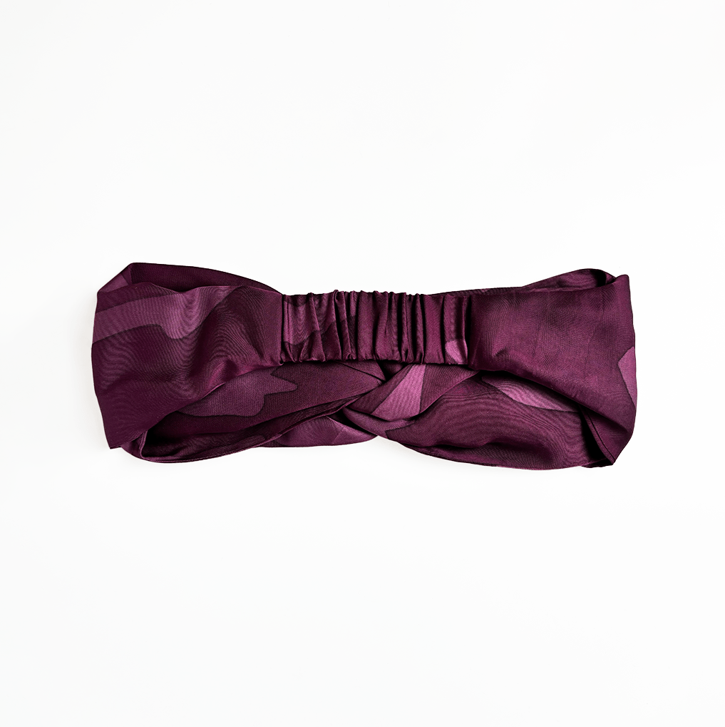 Plum Rimba Batik Headband back view – elastic handmade batik headband