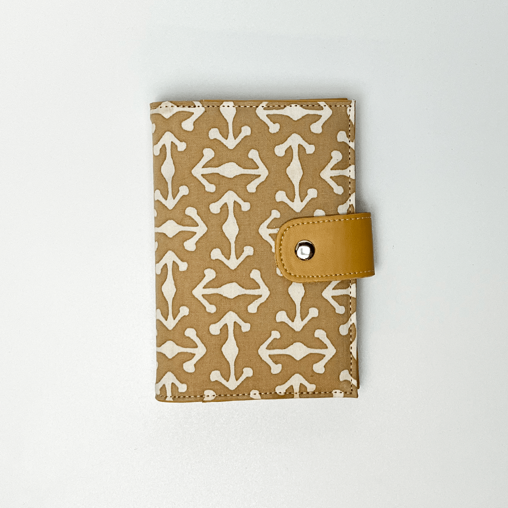 Batik + Leather Passport Cover - Latte Kompas - Batik Boutique