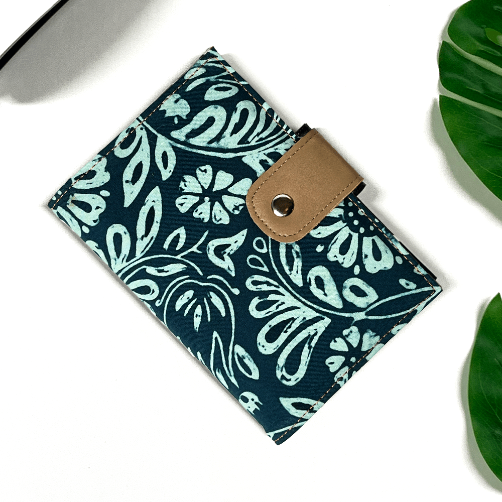 Batik + Leather Passport Cover - Teal Ukir - Batik Boutique