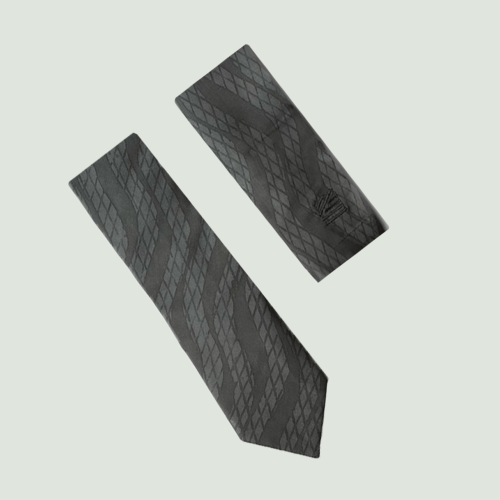 Batik Neck Tie & Pocket Square (Silk Cotton) - Grey Snakeskin - Batik Boutique