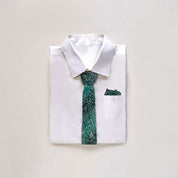 Batik Neck Tie & Pocket Square (Silk Cotton) - Teal Driftwood - Batik Boutique