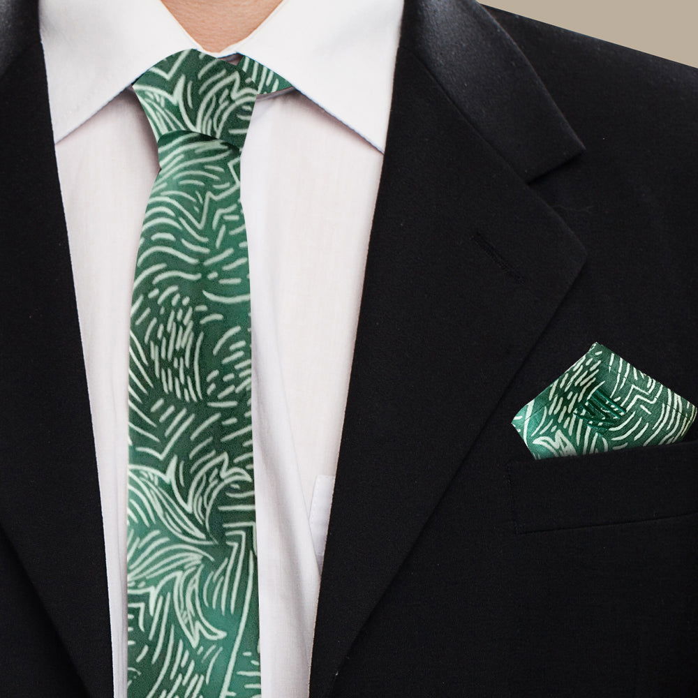 Batik Neck Tie & Pocket Square (Silk Cotton) - Teal Driftwood - Batik Boutique