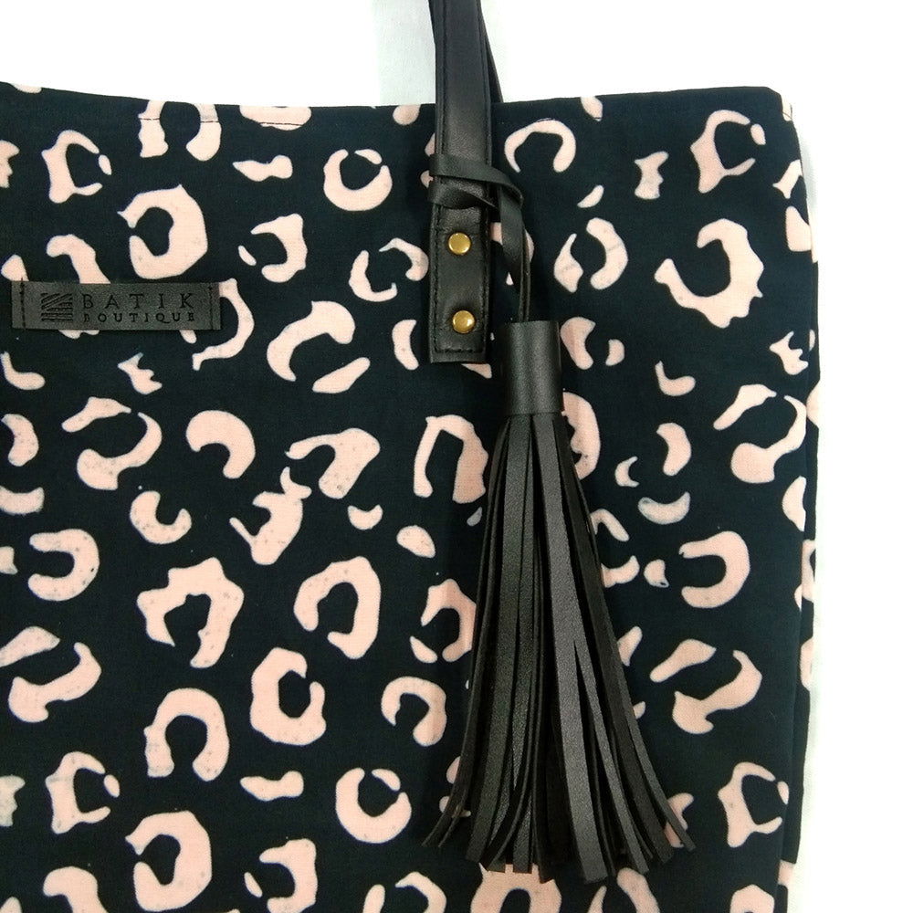 Batik Tote Bag (Canvas base) - Black Leopard - Batik Boutique