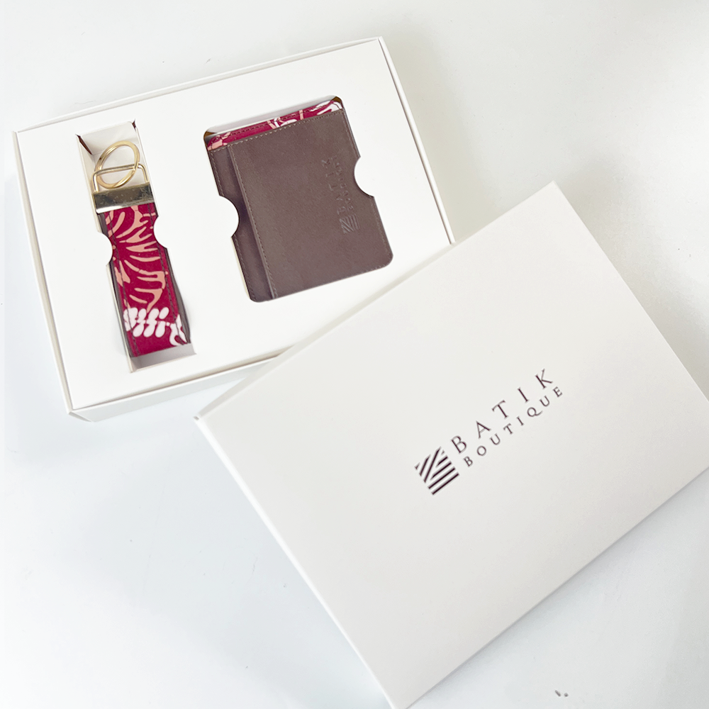 Two products in a box with 'Batik Boutique' branding on a white background