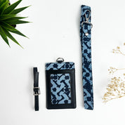 batik card case with lanyard in midnight arabesque 