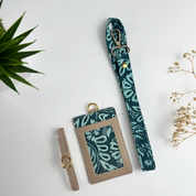 Lanyard with patterned card holder on a white background