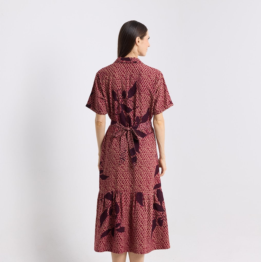 back view of the copper blooming lace button up dress