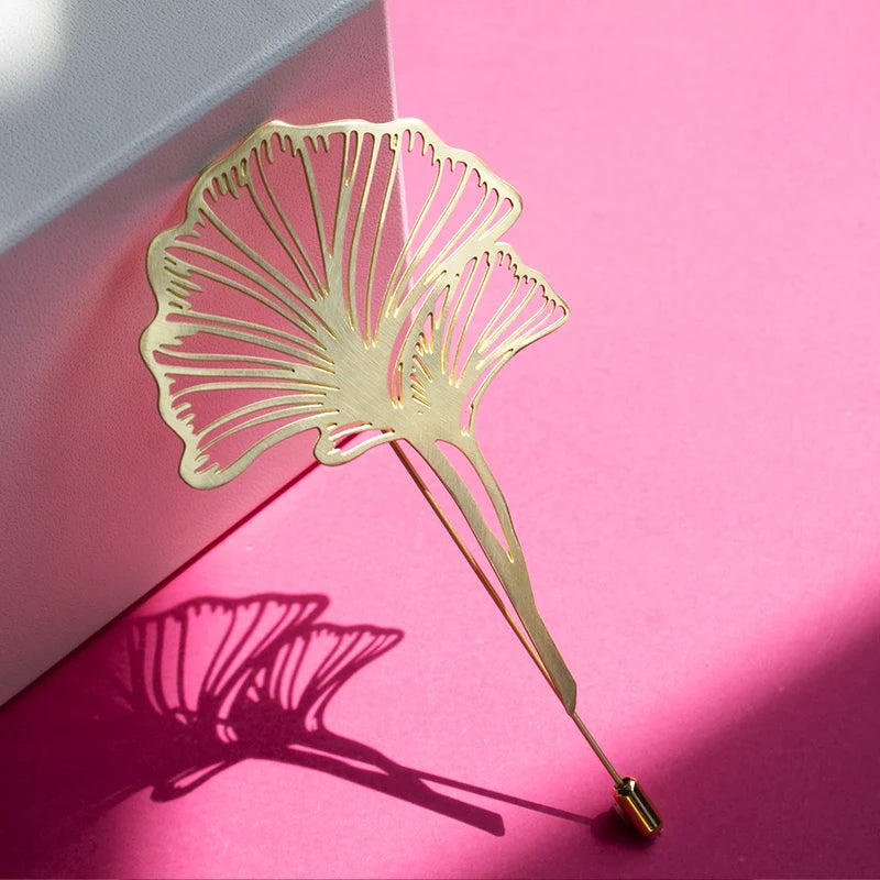 Embrace Jewellery - Ginkgo Biloba Gold Brooch 3
