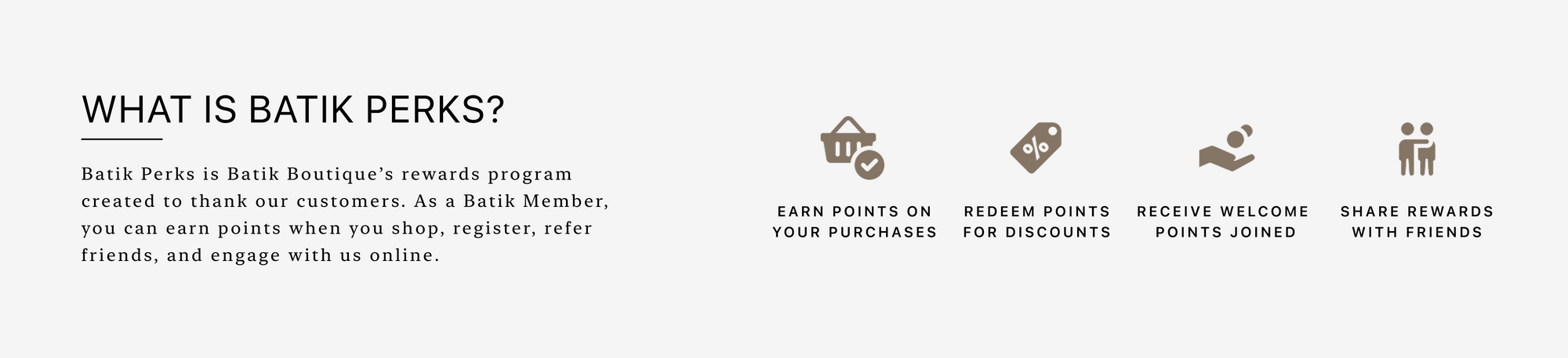 Explanation of Batik Perks rewards program with icons and text.