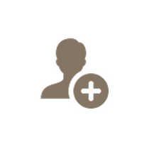 Brown silhouette of a person with a plus sign on a white background