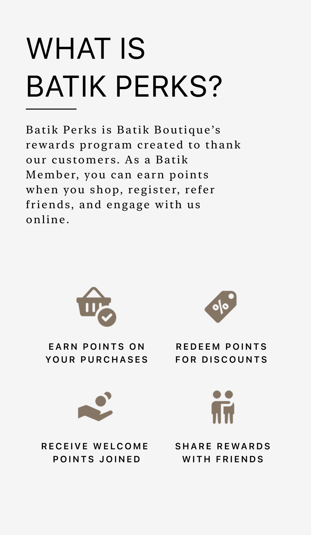 Explanation of Batik Perks program with icons and text on a white background