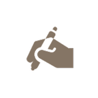Icon of a hand holding a pen on a white background