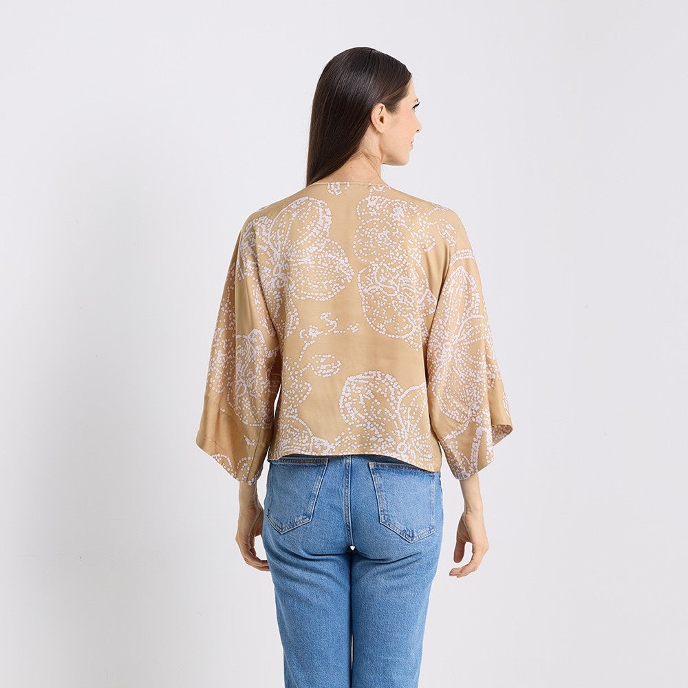 Back view of women's tie front kimono