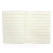 Open notebook with lined pages on a white background
