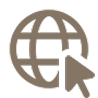 Globe icon with a pointing hand cursor on a white background