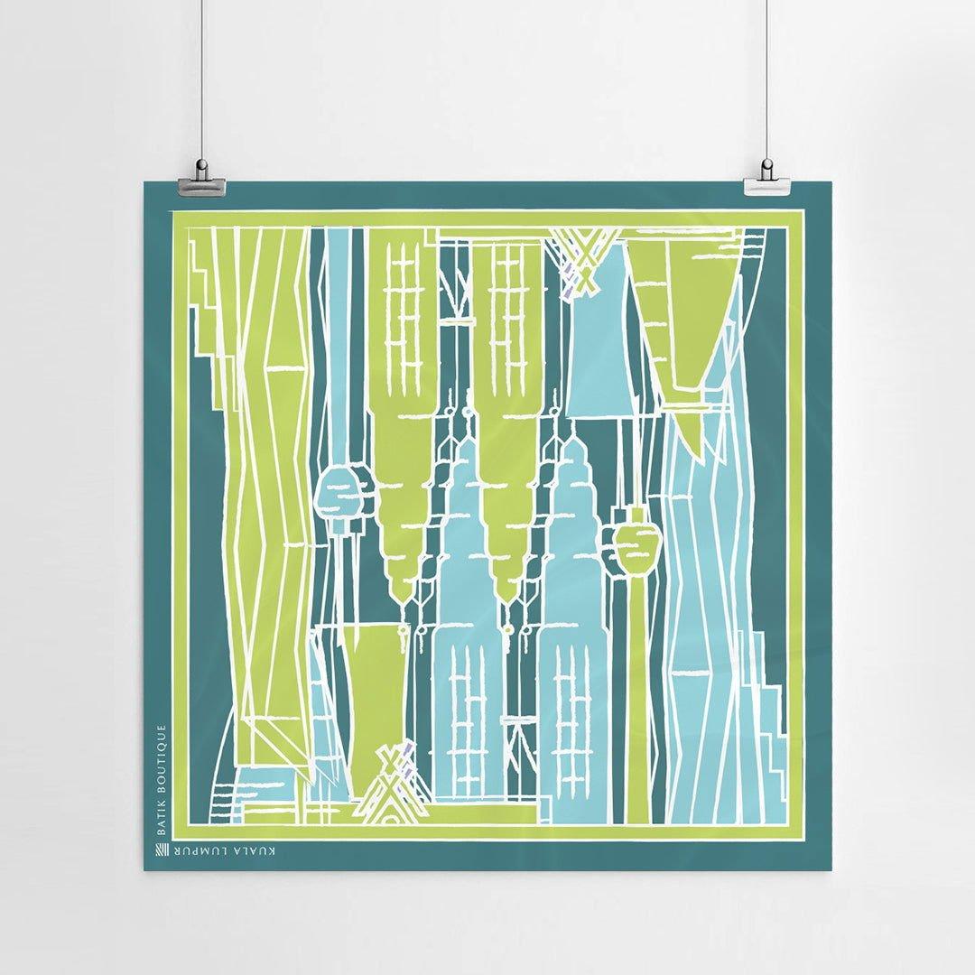 KL Skyline Scarf (Silk Cotton) - Teal Rimba - Batik Boutique