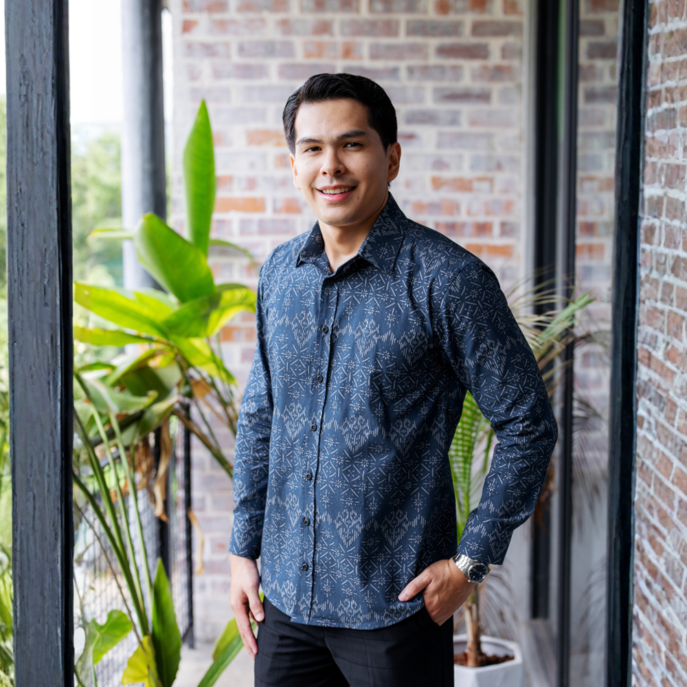 Men's cotton batik shirt styled for work and warm-weather wear