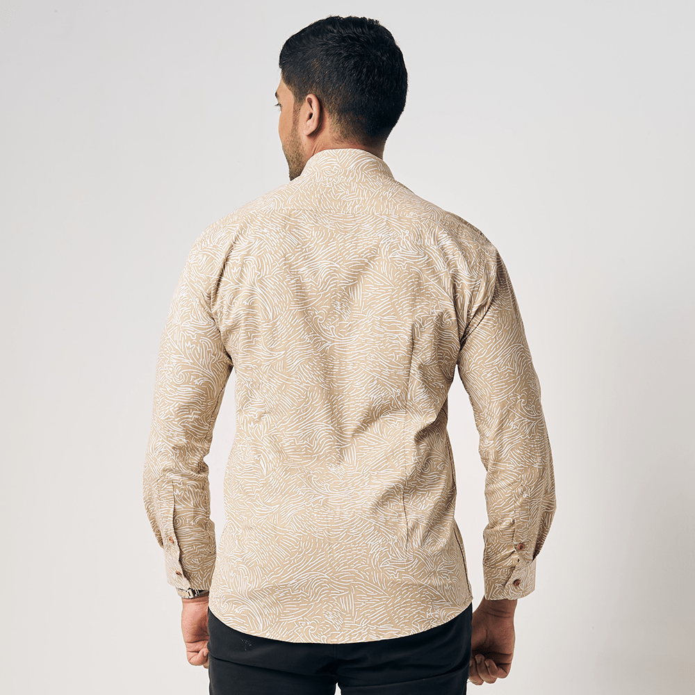 Men's Long-Sleeved Batik Shirt - Tan Driftwood - Batik Boutique