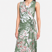 Closeup of the green printed batik dress