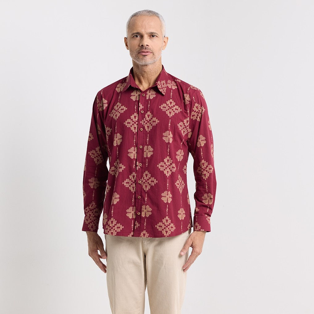 front photo of ruby songket men's long sleeve shirt 
