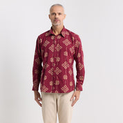 front photo of ruby songket men's long sleeve shirt 