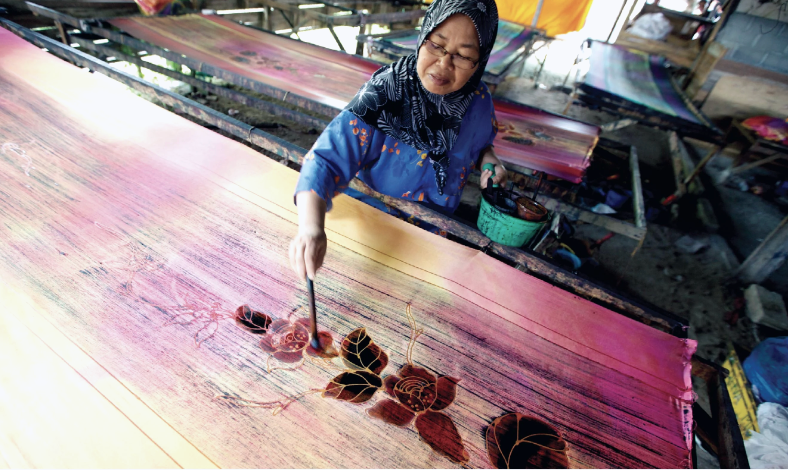 Local artisans creating handcrafted batik using traditional techniques passed down through generations.