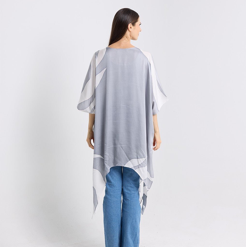 back facing photo of the silver rose kimono 
