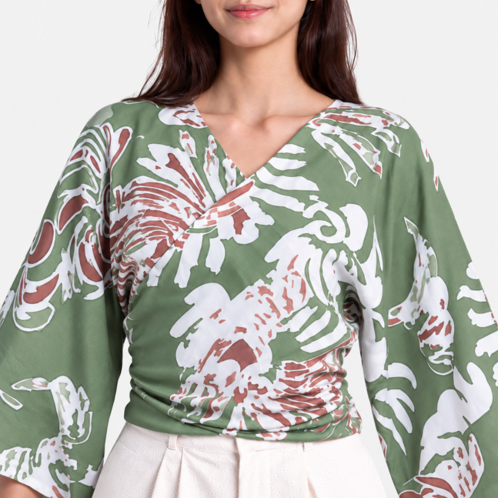 Close up of tie front kimono