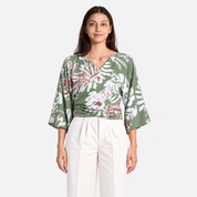 Woman wearing tie front kimono