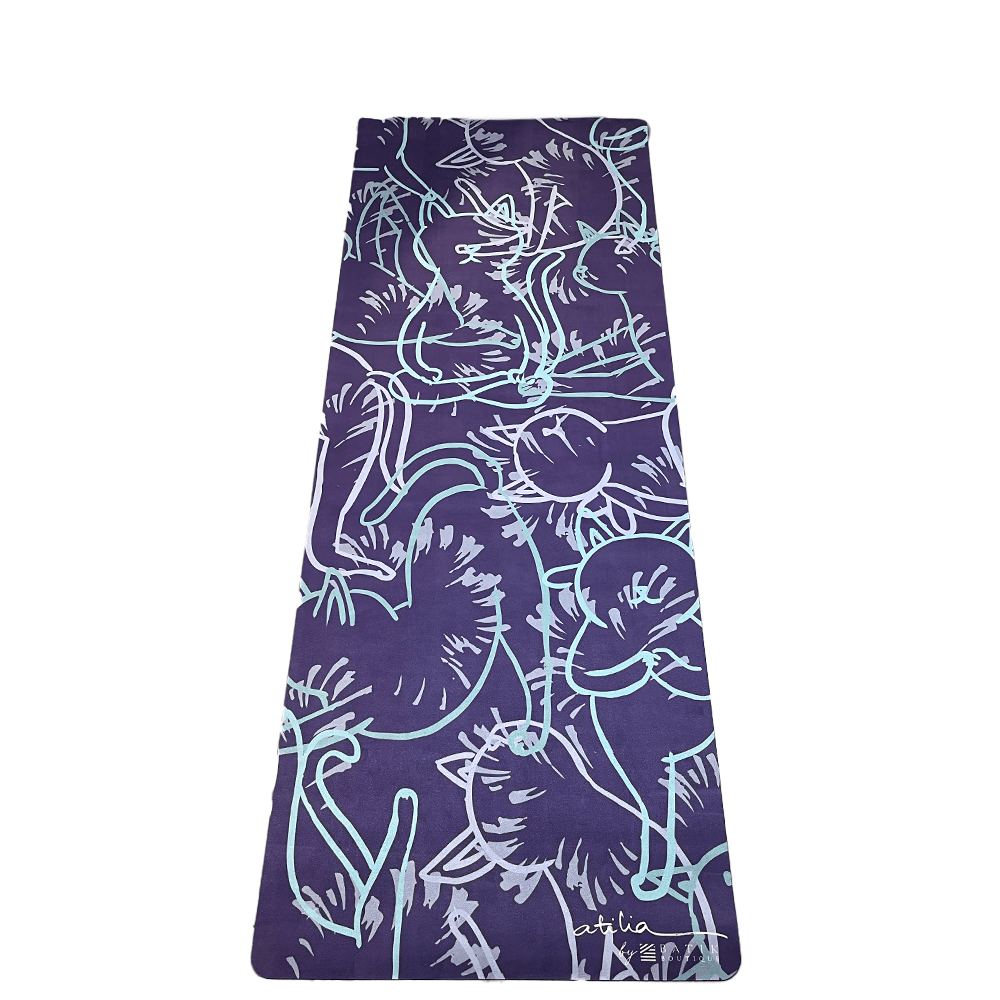 Travel Yoga Mat - Periwinkle Cat Yogis - Batik Boutique