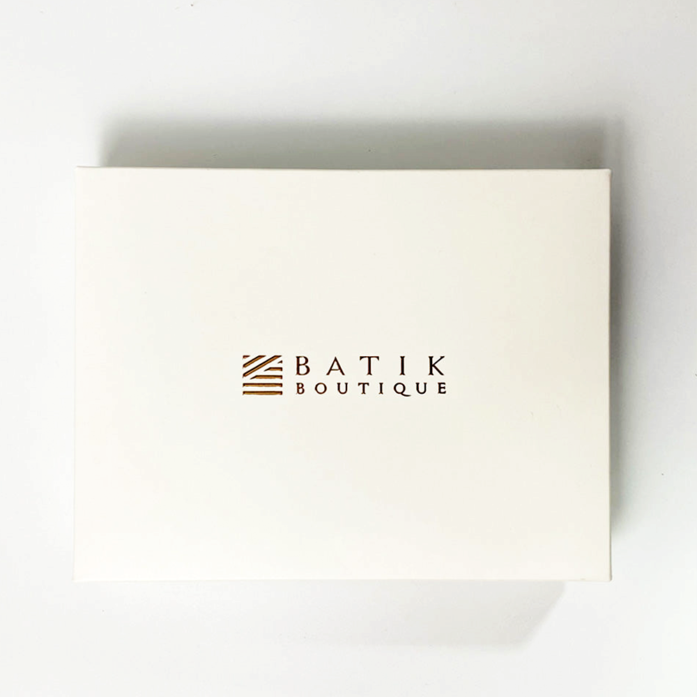 White card with 'Batik Boutique' logo on a white background