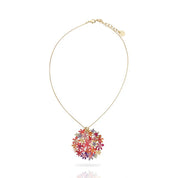 Necklace with a colorful floral pendant on a white background