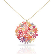 Colorful floral pendant necklace on a white background
